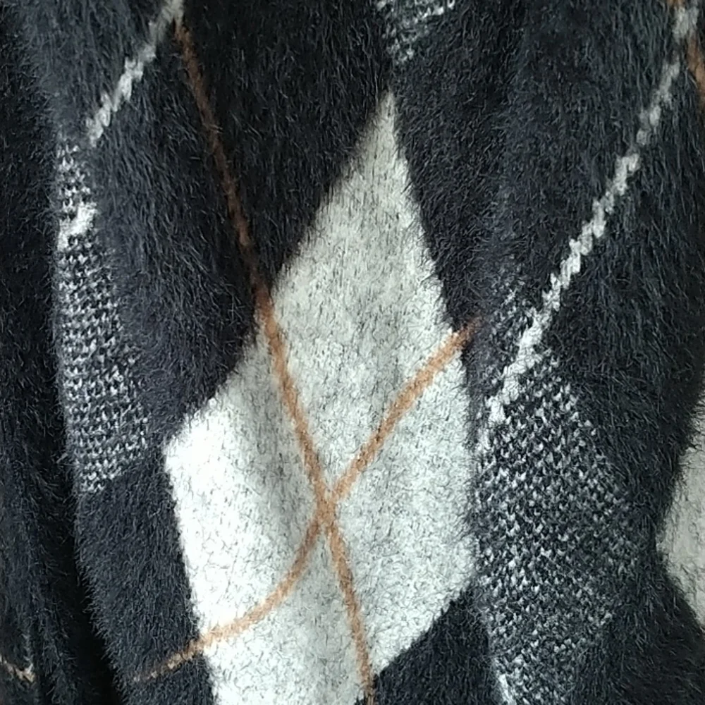 Marled Argyle Grey/Black Sweater Coat Jacket sz S